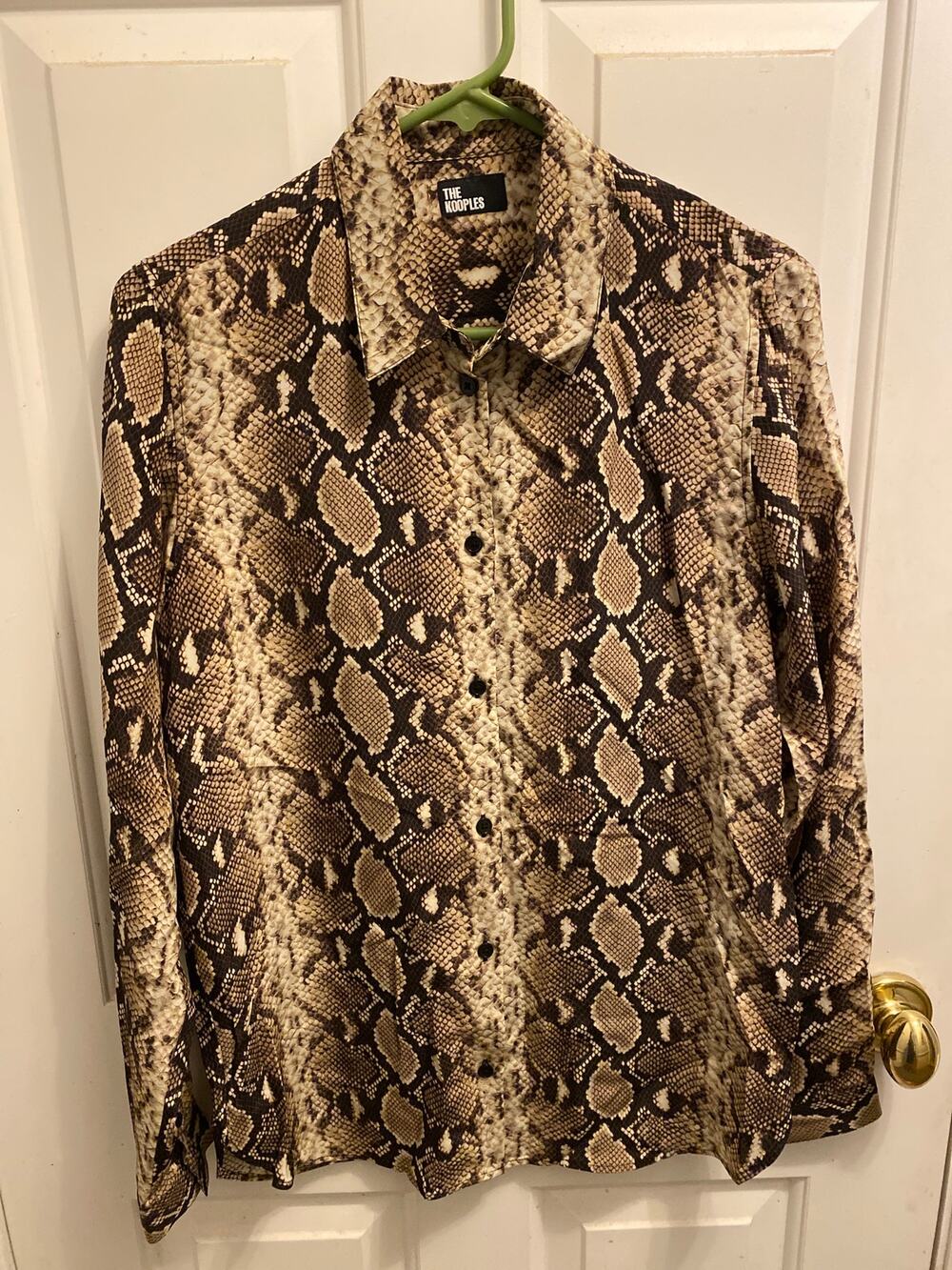 NWT The Kooples Women's Silk Snake Print Button-Down Blouse CD4 Beige Size 3